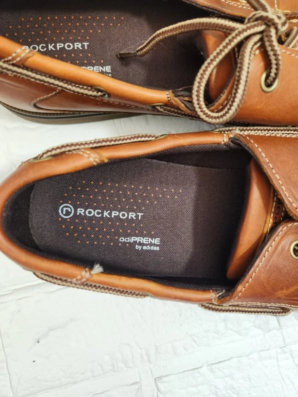 Rockport Adiprene by Adidas Boat Shoes Men Size 11 Brown Leather Lace-Up Preppy